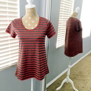 LuLaRoe Red & Gray Striped Classic Tee